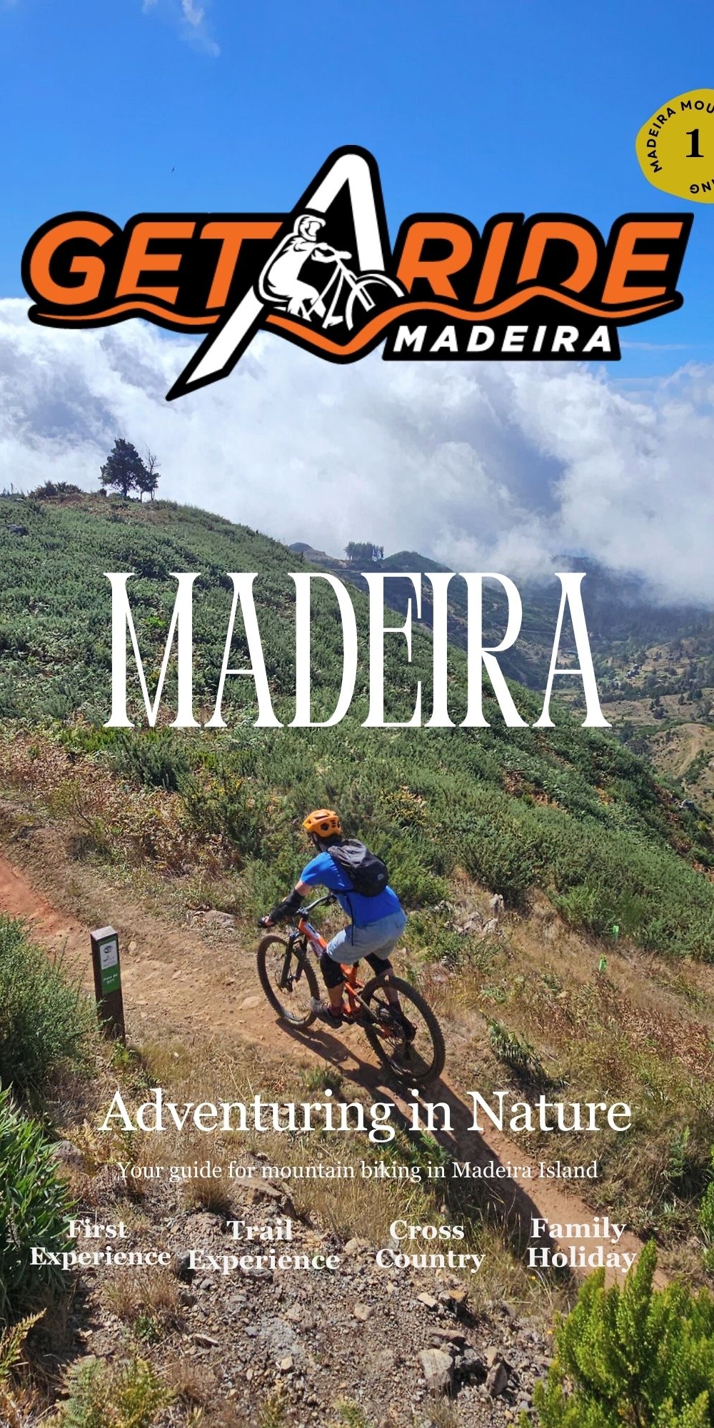 Cover of Madeira Mountain Bike Magazine Issue 1, featuring a rider on a rocky trail with the sea in the background.